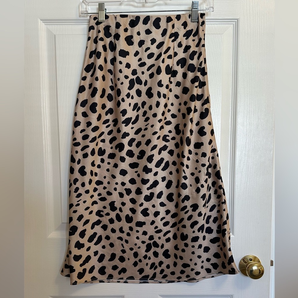Aqua Cheetah Silk Slip Skirt - Size XS